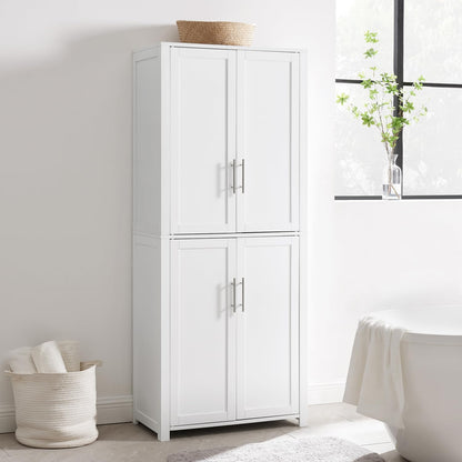 HomeStock Tall Pantry Cabinet - White Linen Storage - 15" D x 28" W x 67" H - Adjustable Shelves