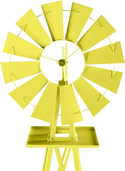 8FT Windmill for Yard Garden Decoration with Weather Vanes，Heavy Duty Outdoor Wind Mills, Large Metal Outdoor Windmill,Weather Resistant,Yellow