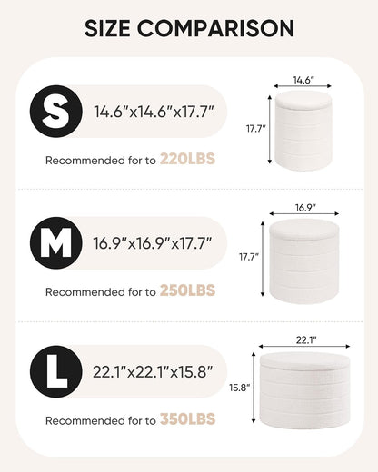 B FSOBEIIALEO Folding Storage Ottoman, Round Sherpa Ottomans, Cream White | 16.9" Foldable Ottoman With Tray, Boucle Foot Stool, Small Storage Coffee Table for Living Room, Bedroom, Hallway