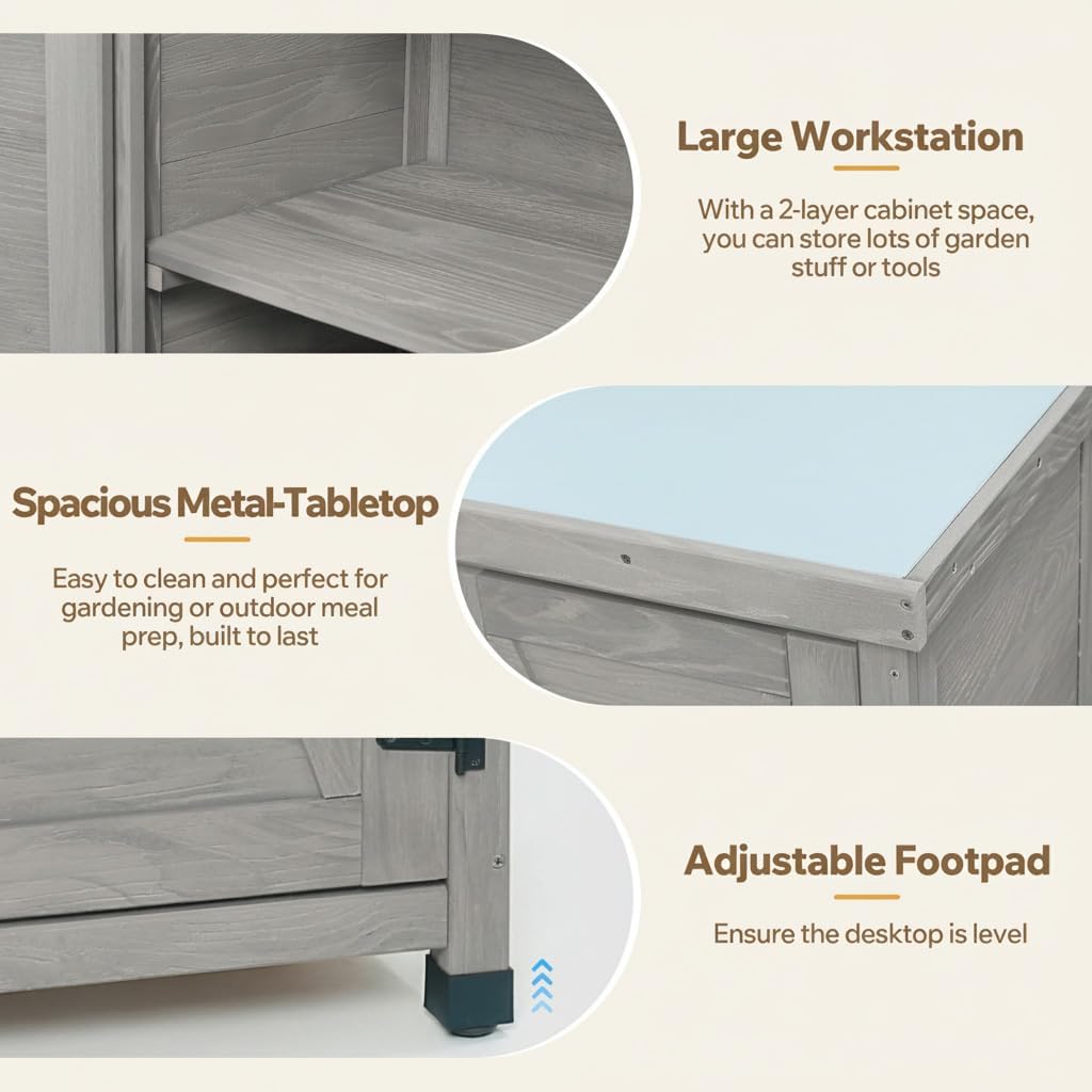 31" Weatherproof Small Storage Cabinet, Storage Cabinets with Premium Hemlock Wood, Tool Cabinet with Magnetic Door for Patio & Garage, Gray