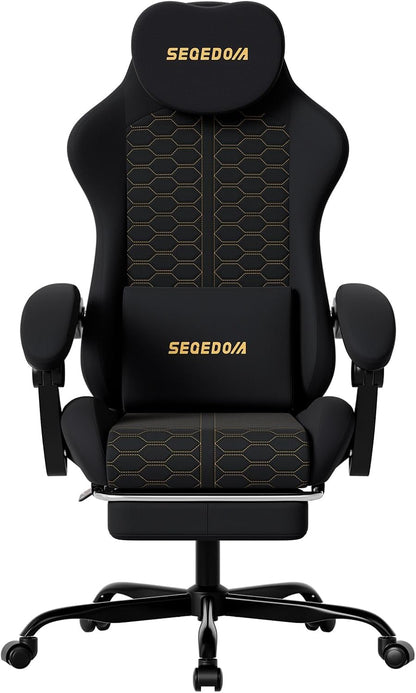 Honeycomb Embossed Gaming Chair with Footrest & Massage Lumbar Support, Adjustable Ergonomic Office Chair for Adults, 300 lbs (Black)