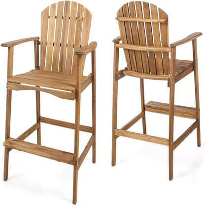 Saiveina Outdoor Acacia Wood Adirondack Barstools, Set of 2, Natural Stained