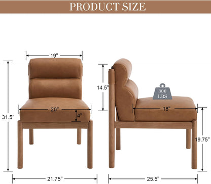 CIMOTA Modern Upholstered Dining Chairs Set of 2, Faux Leather Kitchen & Dining Room Chairs Boucle Armless Side Chairs with Curved Backrest/Solid Wood Legs, PU Brown