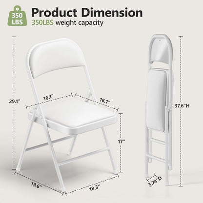 Folding Table and Chairs, 6ft Folding Table with Adjustable Height& PU Leather Padded Folding Chairs 6 Pack, Portable Table and Chairs Set for Indoor&Outdoor Use(White Table& White Chair)