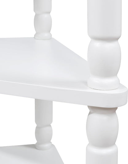 Small Triangle Corner Table Wood Corner Side Tables with Drawer & 2 Open Shelves 3 Tier End Corner Table with Solid Wood Legs for Small Spaces Living Room - Milk White
