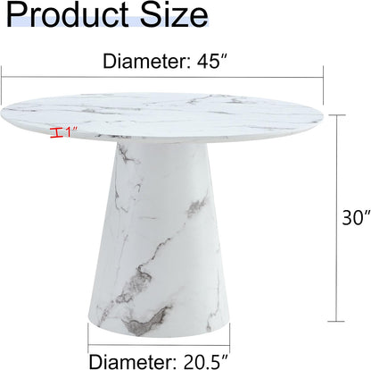 White Dining Table,45'' Round Dining Table for 4-6,Modern Marble-Look Kitchen Table with Stable Base,Space Saving Dinner Table for Kitchen,Apartment,Study.