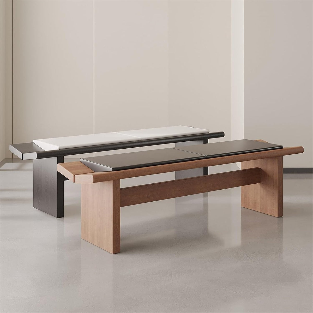 Modern Wooden Long Shoe-Changing Bench for Bedroom Dressing Room Leather Bed end Upholstered Entryway(Small)