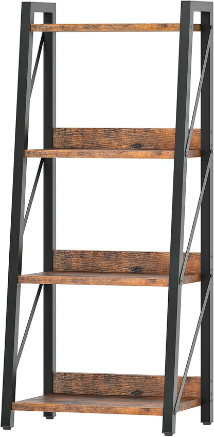 HOOBRO Ladder Shelf, 4-Tier Bookshelf, Corner Bookcase, Freestanding Storage Shelf Display Organizer, for Living Room, Bedroom, Home Office, Kitchen, Rustic Brown and Black BF304CJ01