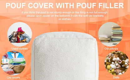 Pouf Ottoman Stuffed Modern Foam Filled Foot Rest Poufs for Living Room Chair Decorative 20 X 15 Inches Boho Relax Stool Floor Poufs Foot Rest for Living Room,Beige