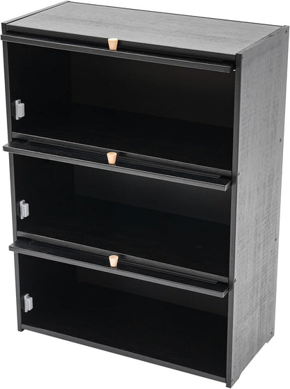 3 Tier Bamboo Kitchen Storage Shelf Countertop Cabinet Pantry, Kitchen Cabinet Spice Rack Shelf with Flip Up Doors Small Cupboard Food Pantry Cabinets