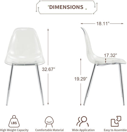 Baysitone Clear Dining Chairs Set of 12, Modern Kitchen Chairs with Transparent Seat, Acrylic Accent Side Chairs with Metal Legs for Dining Room, Kitchen, Living Room with Silver