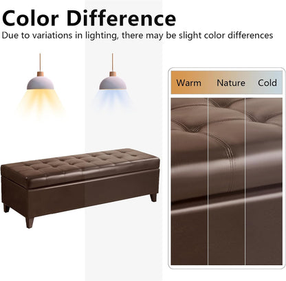 Joveco 51 Inch Storage Bench,Leather Tufted Storage Ottoman with Legs | Safety Hinges,Wooden Legs,Upholstered,End of Bed,Bedroom,Living Room,Entryway,330LBS,Brown