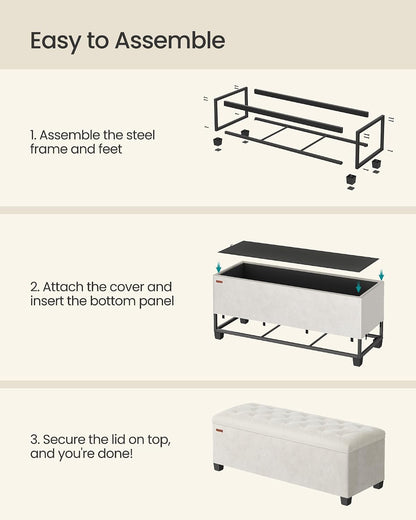 SONGMICS Storage Ottoman Bench, Foot Rest with Legs, Load up to 661.4 lb | End of Bed Bench, Storage Chest, 43.3 x 15.8 x 15.8 Inches, Cream White and Ink Black, MELISA Collection ULSF089W01