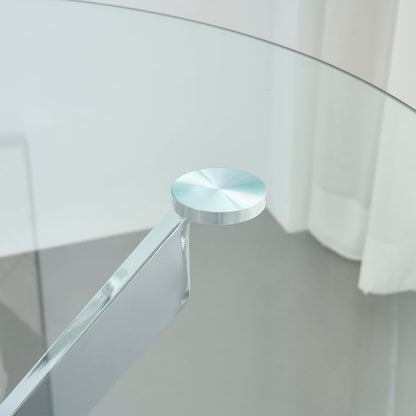 47.2“ Round Dining Table for 4, Contemporary Tempered Glass Dining Table, Small Dinner Table with Silver Metal Base, Round Clear Kitchen Table Writing Desk for Dining Kitchen