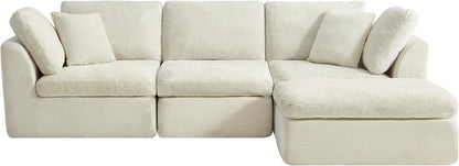 CHITA 108" Cloud Sectional Couches for Living Room, L-Shape Sofa with Ottoman, 3 Seater Modular Sectional Sofa, Cream