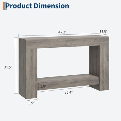 Garvee 47" Farmhouse 2-Tier Console Table for Entryway, Grey | Sofa Table with Storage, Sturdy U-Shaped Base, Long Entryway Table for Living Room, Easy Assembly