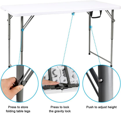 2-PCS 48" W x 24" D x 29.5" H - 4FT White Folding Table Heavy Duty Portable, Plastic Folding Utility Folding Table for Camping, Picnics & Parties