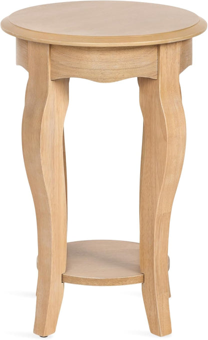 Kate and Laurel Sutherlin Vintage Tiered Round Side Table, 16 x 16 x 25, Light Natural, Traditional Two-Tier Circle Living Room End Table with Storage for Use as Bedroom Nightstand Option