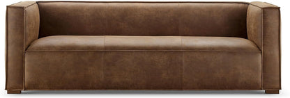 CHERS 83.3" Mid Century Modern Sofa, Luxury French Mixed Fabric Couch with Tight Back, Square Armrest Lounge Sofas for Living Room, Apartment, Bedroom, Office, Chestnut