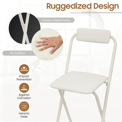 Folding Bar Stool with Backrest,Cushioned Padded Folding Stool,Fashion Bar Stools Set,Folding Counter Height Chairs for Kitchens, Cafes, Milk Tea Dessert Shops (1, White 29.53inch Seat Height)