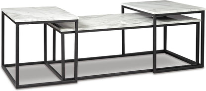 GTU Furniture Contemporary Engineered Wood Rectangular 3-Piece Coffee Table Set, Cocktail Table with 2 Matching End Tables, Gray/Black Finish for Living Room