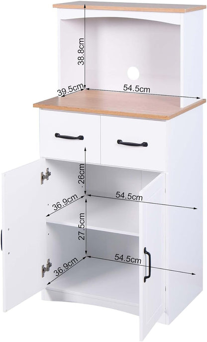 49''H Kitchen Cabinet with Countertop, Kitchen Pantry Cabinets with Doors/Drawers/Power Outlet, Freestanding Pantry Cabinet with Microwave Shelf & Wine Rack for Dining Room (White + MDF + Small)