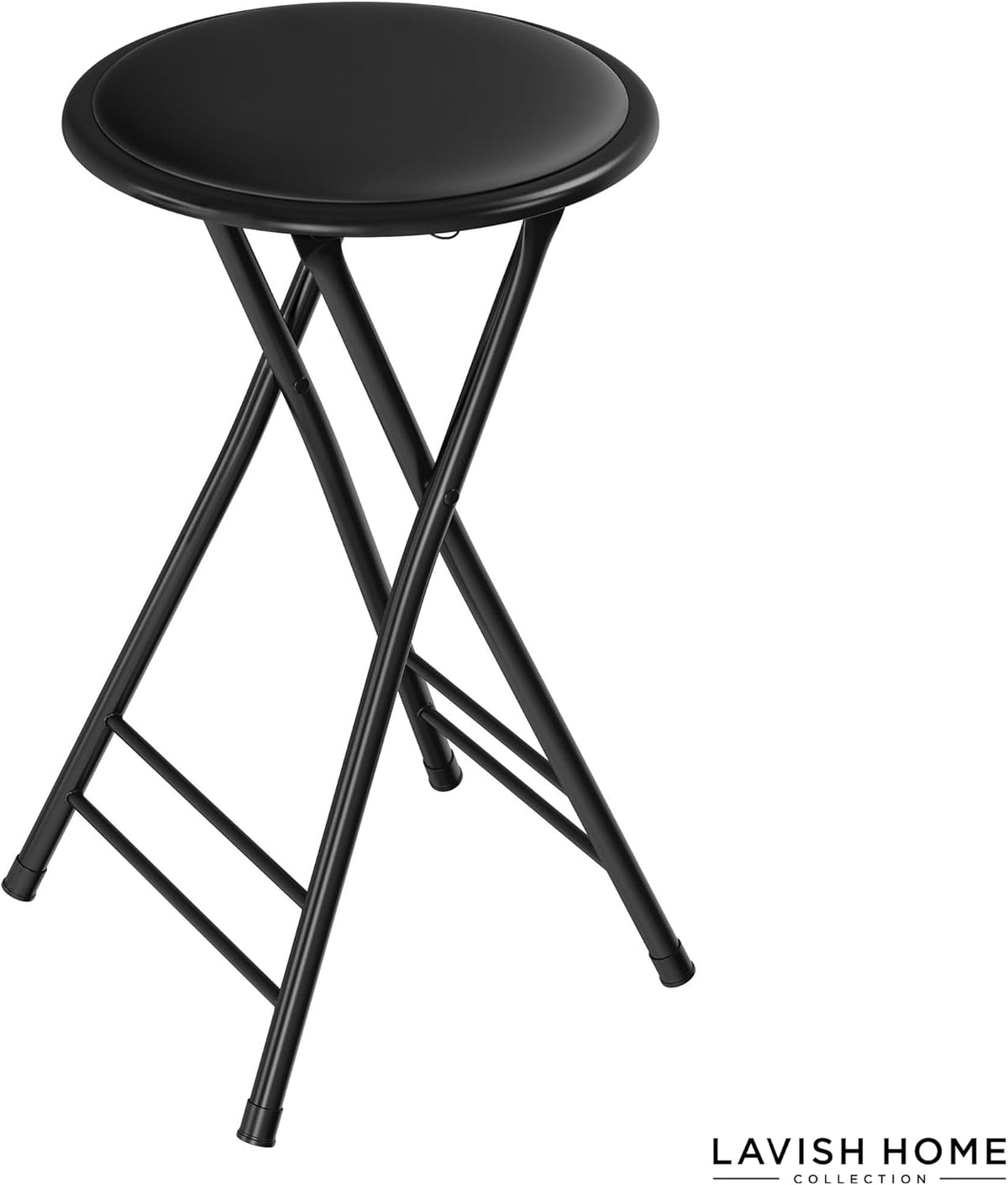 Backless Folding Stool with 225lb Capacity for Kitchen or Rec Room - Portable Indoor Counter Bar Stools (24-Inch, Black)