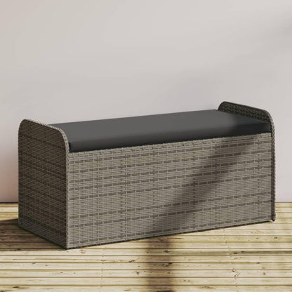 Patio Storage Bench with Cushion, 45.3 Inch Outdoor Storage Seat, Gray Poly Rattan Garden Bench with Waterproof Bag and Gas Spring