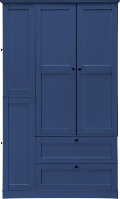 71" Tall Kitchen Pantry Storage Cabinet with 3 Pull Out Trays & 2 Large Drawers, Farmhouse Storage Cabinet Cupboard with 6 Doors and Side Cabinets, Pantry Cabinet for Kitchen, Dining Room, Blue