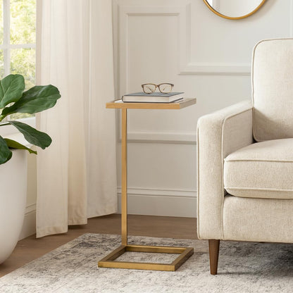 Home Decor End Table, Side Table, or Night Stand - Metal C-Shaped Accent Table with Marble Top Perfect for Big or Small Spaces - A Modern Accent for Office, Bedroom, or Living Room - 24" White & Gold