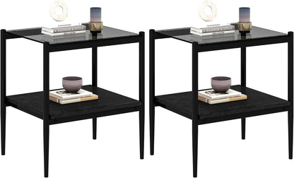 Glass end Table Set of 2,Living Room Glass Side Table,Glass Bedside Table,Suitable for Living Room, Bedroom