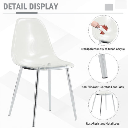 Round Dining Table Set for 4, 39" Clear Tempered Glass Table with Sliver Metal Legs and 4 Transparent Acrylic Chairs, Compact Modern Kitchen Table Set for Small Space Dining Room (Sliver)