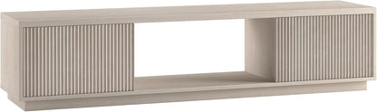 Henn&Hart 70" TV Stand for TVs up to 78", Beech White | Modern TV stand with ribbed cabinet doors and open center shelf for media or decor, perfect for living room or office