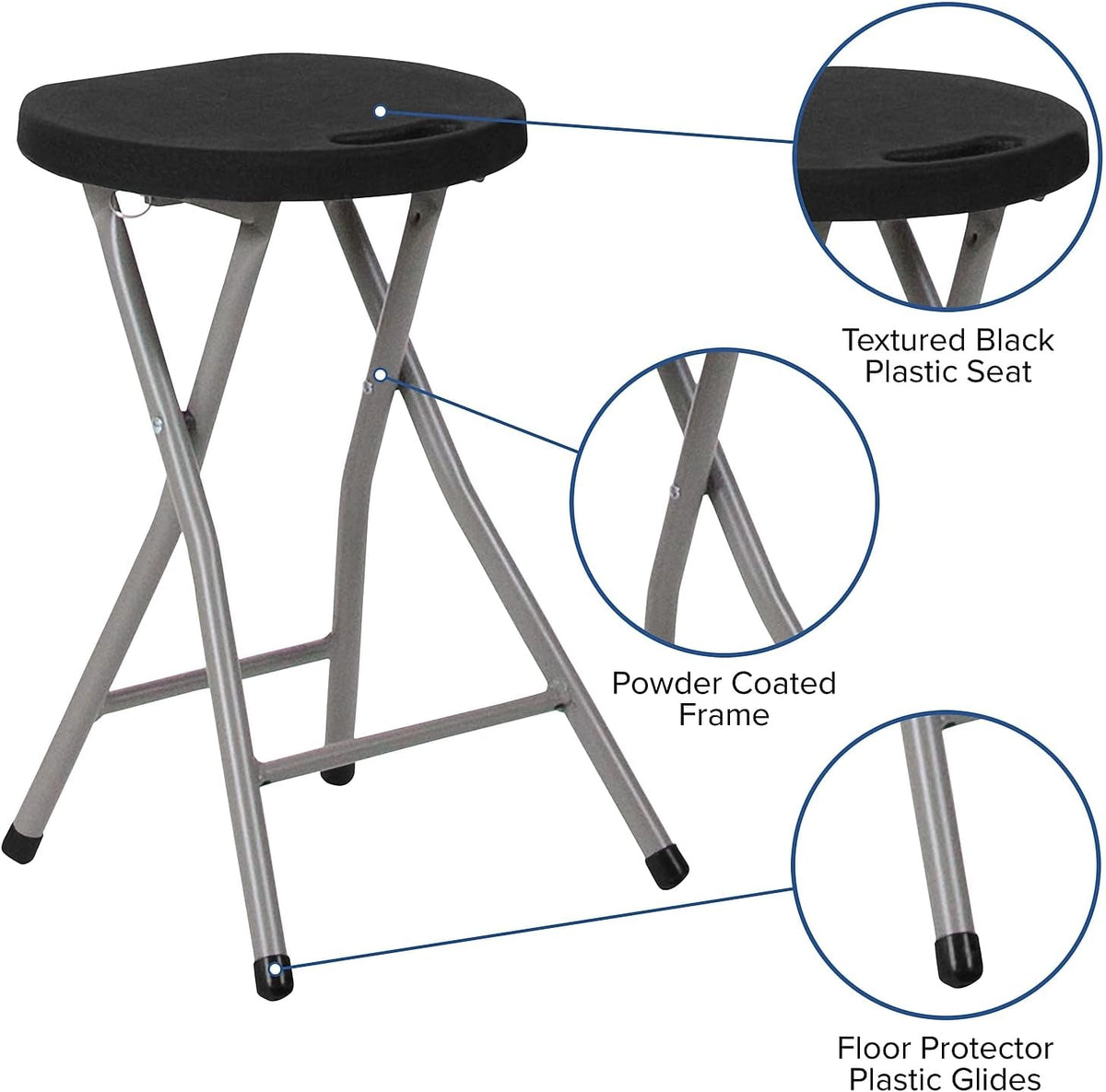 Flash Furniture Micah Foldable Stool with Black Plastic Seat and Titanium Gray Frame | Lightweight, Compact, Easy Storage, Indoor Use