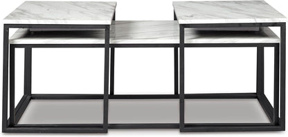 GTU Furniture Contemporary Engineered Wood Rectangular 3-Piece Coffee Table Set, Cocktail Table with 2 Matching End Tables, Gray/Black Finish for Living Room