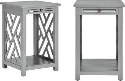 Alaterre Furniture Coventry 2-Pack Wood End Tables – Compact Side Tables with Pull-Out Tray, Bottom Shelf, and Open Square Side Panels – Easy Assembly Storage Tables for Living Room or Bedroom (Gray)