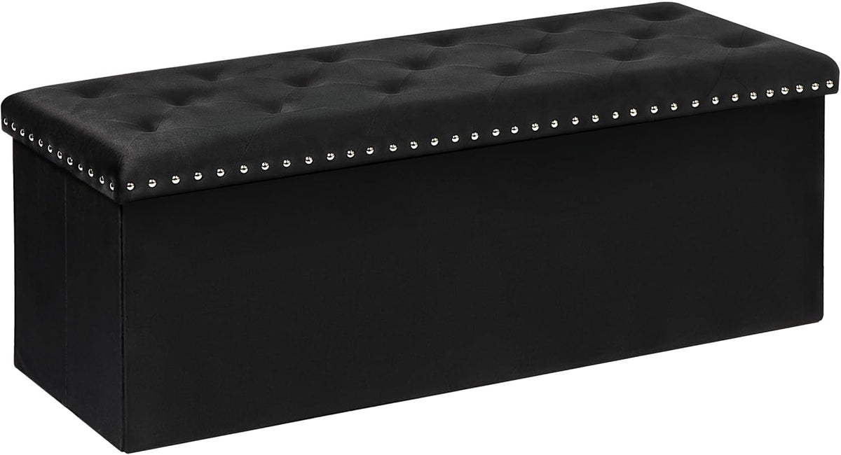 B FSOBEIIALEO Storage Ottoman Bench, 43" Velvet Ottoman with Storage, Black | 140L Large Storage Space, Tufted Foldable Long Storage Bench for Bedroom , Living Room, Entryway, End of bed