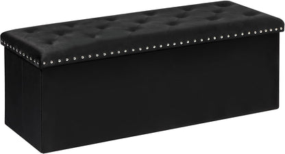 B FSOBEIIALEO Storage Ottoman Bench, 43" Velvet Ottoman with Storage, Black | 140L Large Storage Space, Tufted Foldable Long Storage Bench for Bedroom , Living Room, Entryway, End of bed