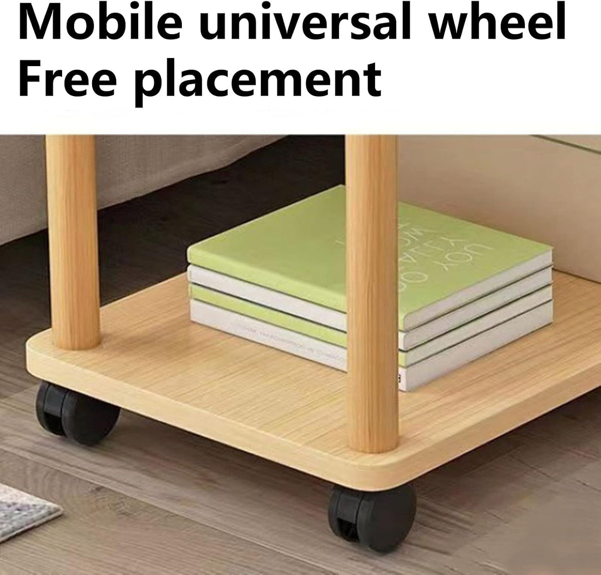 Sofa Side Table with Wheels,Wooden Night Stand with Open Shelf,2 Tier Small Rolling Tea Cart and Coffee Cart for Living Room,Kitchen, Bedroom, Office (Modern)
