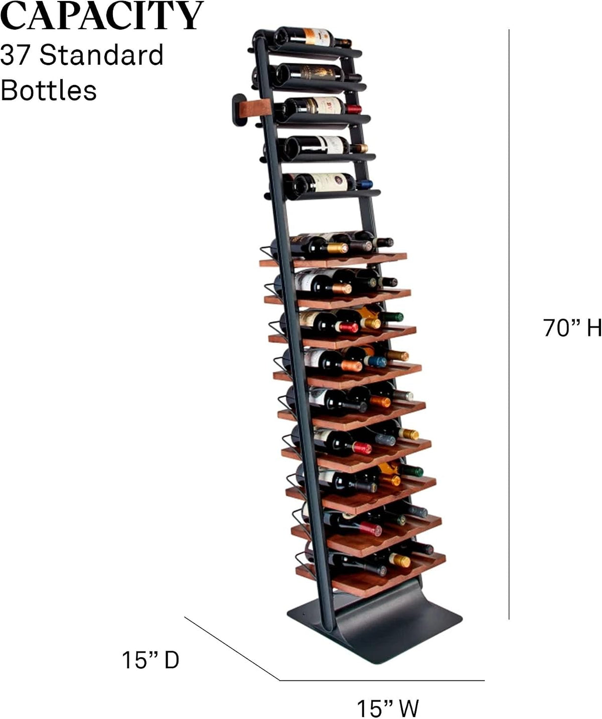 Wine Enthusiast Vino Galerie Leaning Ladder Wine Rack – 37-Bottle Wall Mounted Wine Storage Display – Mango Wood & Metal Bar Cabinet Wine Shelf – Modern Kitchen Dining Room Decor Organizer Furniture
