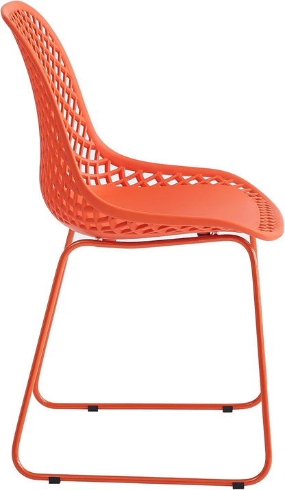 Modern Plastic Dining Chairs, Set of 4 (Blood Orange) | Easy-clean, 280lb Capacity Mental Legs, 5min Quick Assembly, Dining room& Kitchen Seating, Stable on Floors & Carpet