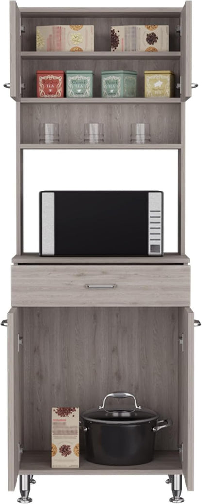 Della 60 Kitchen Pantry with Countertop, Closed & Open Storage -Light Gray