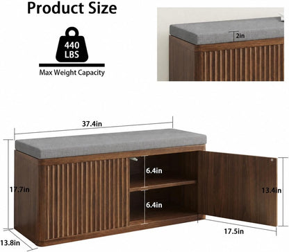 Shoe Cabinet Bench with Cushion,Double Layered Wooden Shoe Bench with Soft Cushion,Shoe Rack for Entryway,Bedroom,Living Room (Walnut Sturdy Entryway Bench)