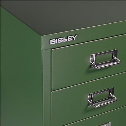 Bisley 6-Drawer Steel MultiDrawer Cabinet - Olive Green | Chrome Pull Handles with Label Holders, Powder-Coated Steel, Removable Drawers, Fits Under Most Desks, Labels Included