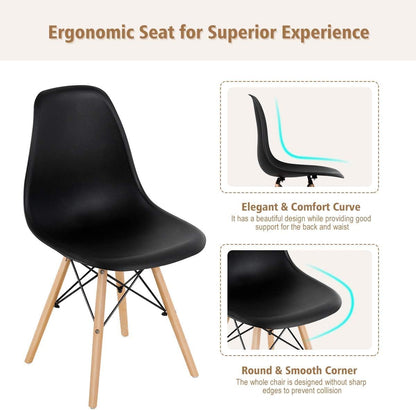 GOFLAME DSW Dining Chairs Set of 4, Shell Plastic Chairs with Wooden Legs, Modern Style Armless Chairs for Living Room Kitchen Bedroom, Kitchen Side Chairs for Dining Room, Living Room, Black