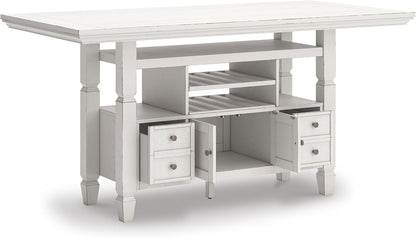 Signature Design By Ashley Robbinsdale 72-Inch Counter Height Dining Table with Kitchen Island Storage, Rubberwood Solids, Ash Veneer and MDF Substrates, Antique White