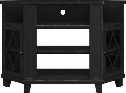 RoyalCraft Corner TV Stand for TVs up to 55 Inch: Corner Tall Entertainment Center with Storage, Modern Wood Media Console Cabinet for Living Room, Bedroom, Satin Black