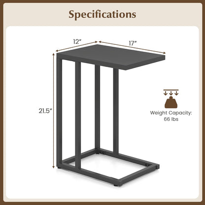 HAPPYGRILL C-Shaped Side Table with Metal Frame, Adjustable Foot Pads, Small Industrial End Table for Couch Sofa, Living Room Bedroom Office(1)