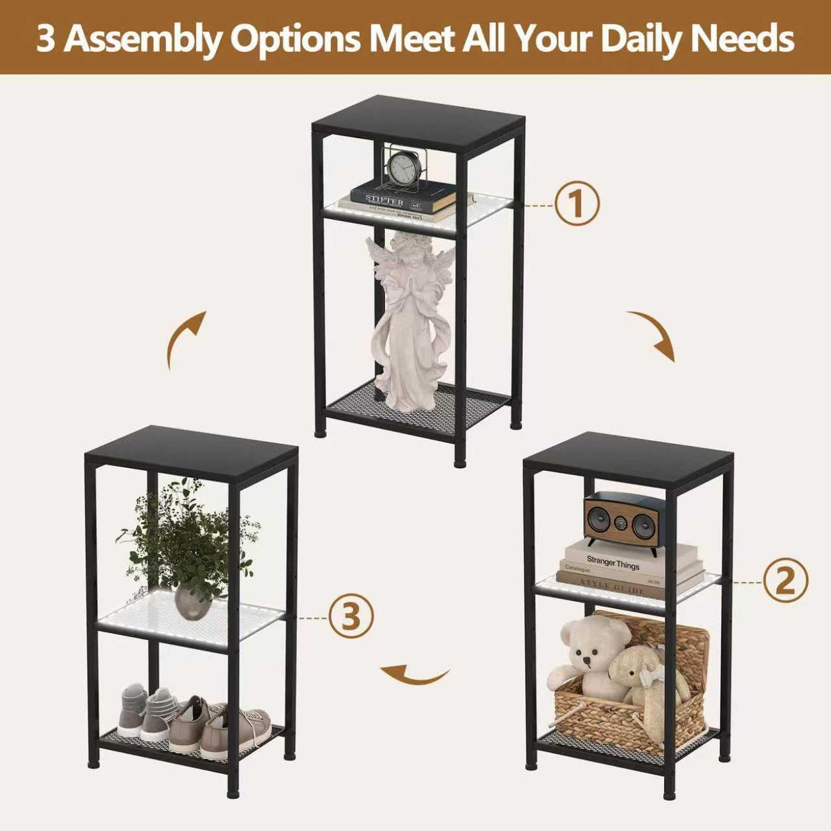 Heybly Small Side Table Set of 2, Tall End Table with Adjustable Shelf, Telephone Table, Nightstand, Accent Table Stand, Small Entryway Table, Bedroom,Living Room, Office,Bathroom, Black, HET003BK2