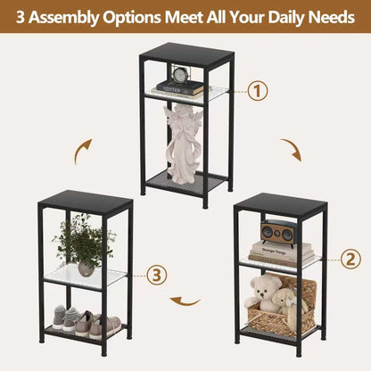 Heybly Small Side Table Set of 2, Tall End Table with Adjustable Shelf, Telephone Table, Nightstand, Accent Table Stand, Small Entryway Table, Bedroom,Living Room, Office,Bathroom, Black, HET003BK2